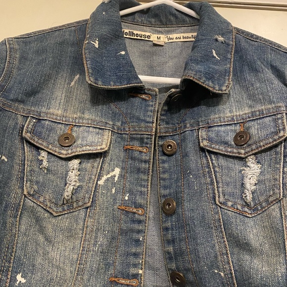 Vintage Dollhouse Cropped Distressed Denim Jacket size Medium - Picture 2 of 3